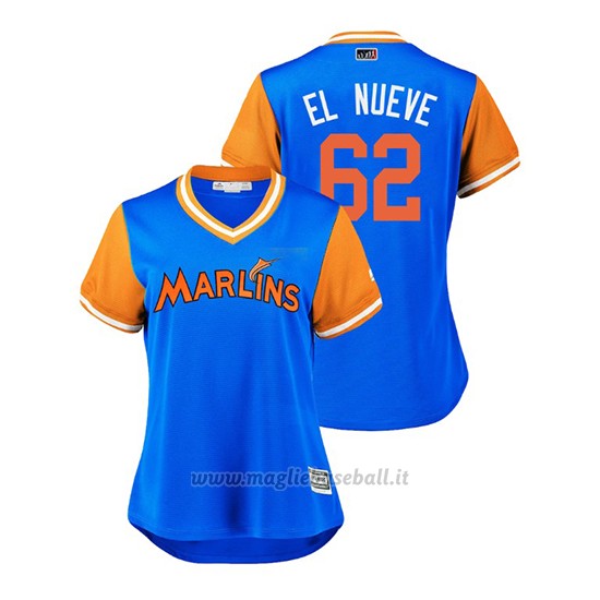 Maglia Baseball Donna Miami Marlins Jose Urena 2018 Llws Players Weekend El Nueve Light TOrnto Blue Jays